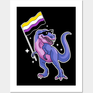 Non Binary Dinosaur Non Bino Saur Dinosaur Trex LGBTQ Pride Posters and Art